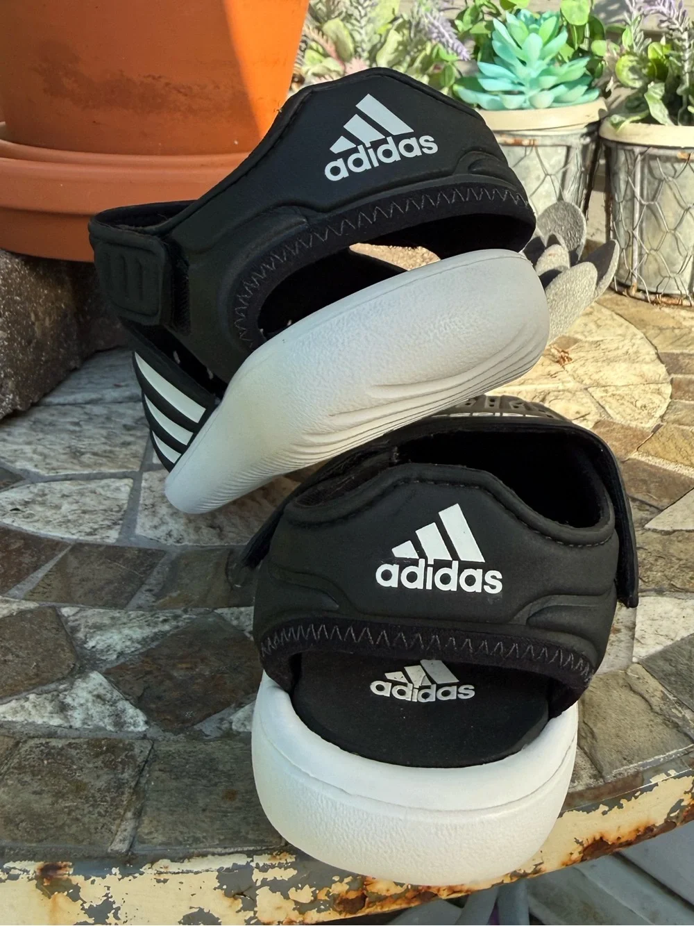📣Adidas Black and White Summer Closed Toe Water Sandals